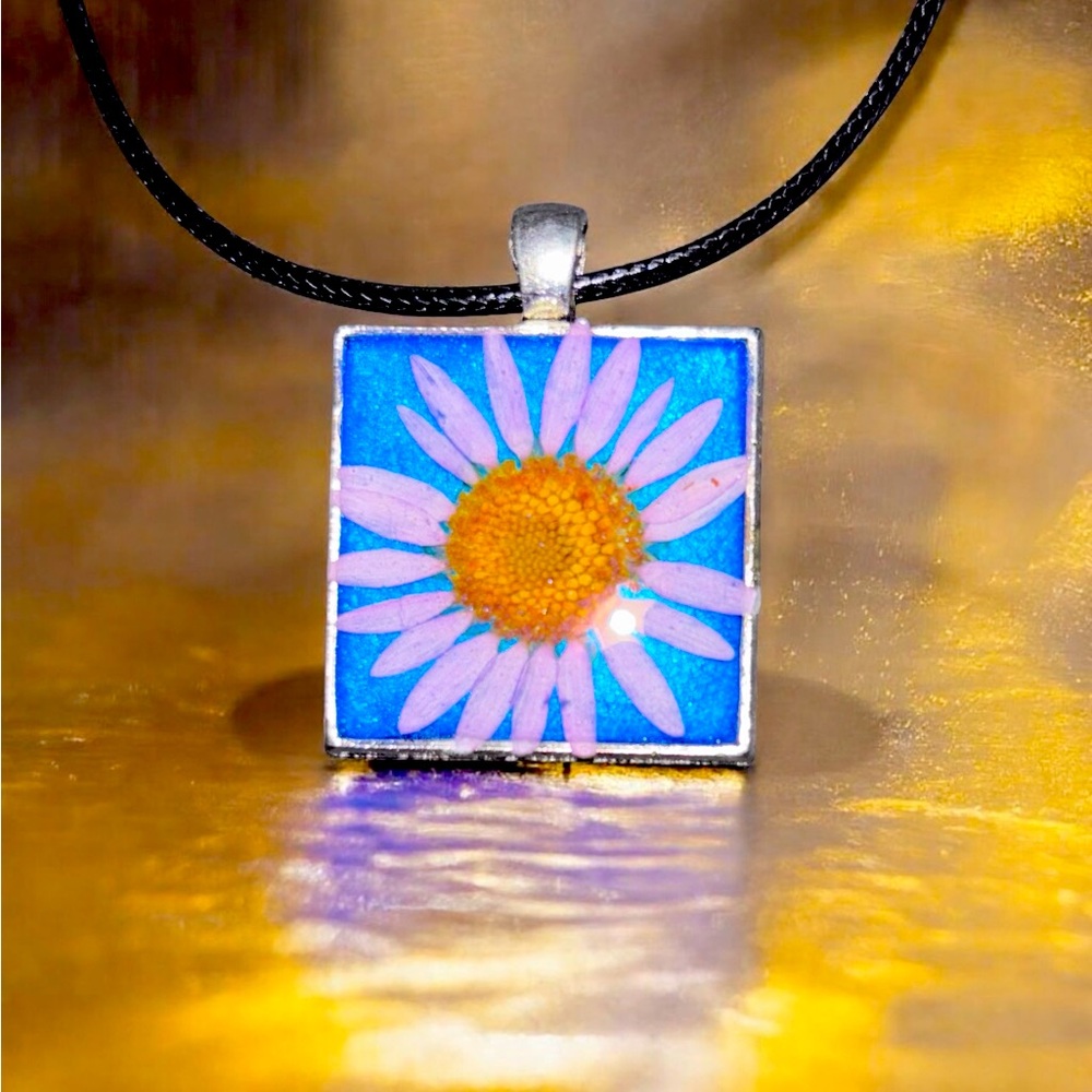 Handcrafted Floral Pendant Necklace - Blue and Purple